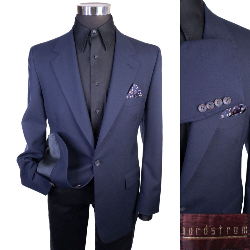 Nordstrom Sport Coat Sz 40R Solid Blue Two Buttons Casual Jacket Blazer Wool